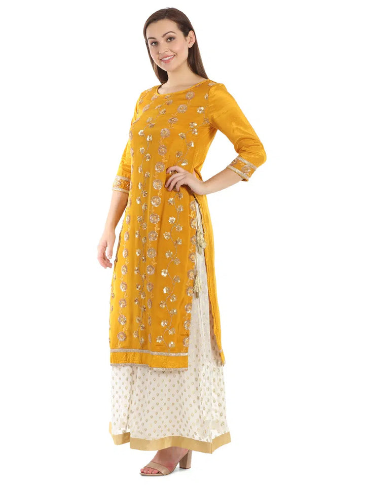 Yellow Viscose Chiffon Kurti