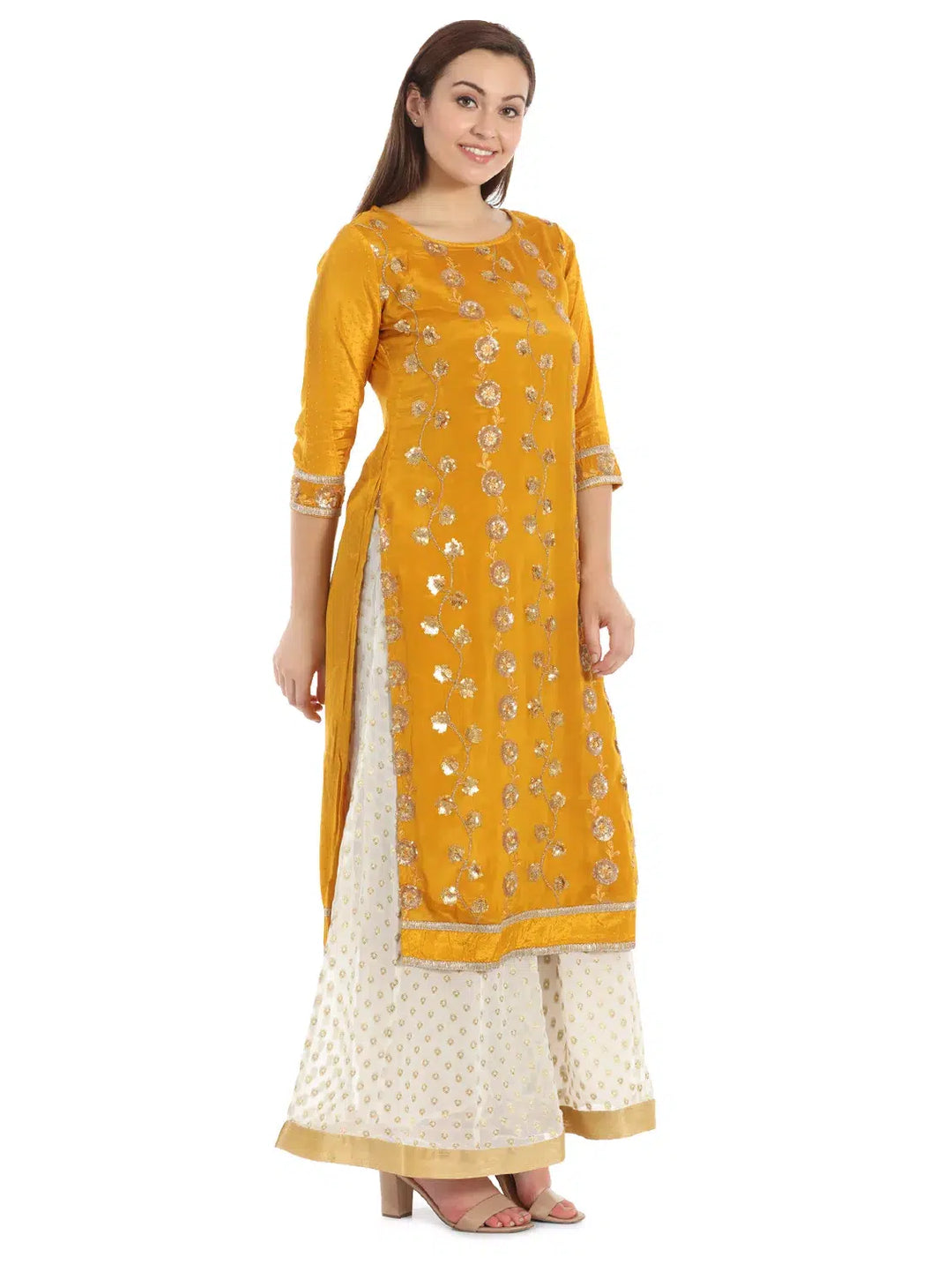 Yellow Viscose Chiffon Kurti