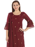 Wine Cotton Silk Solid Ensemble Kurta