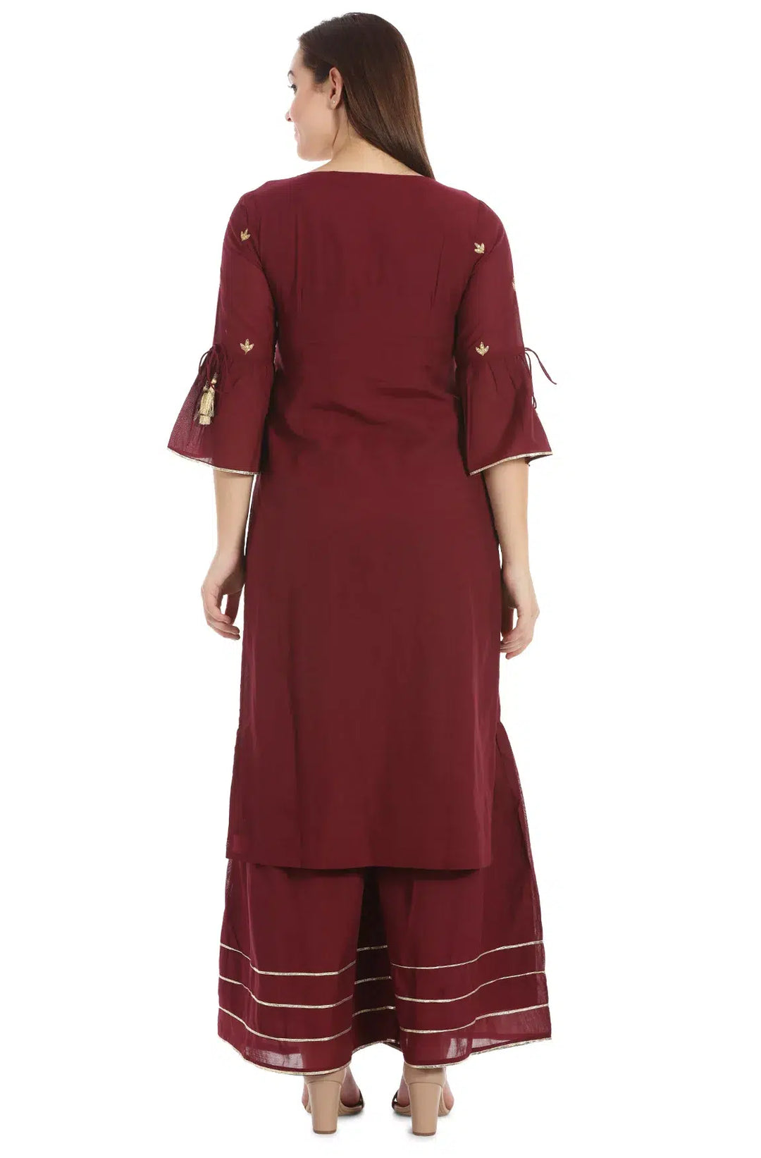 Wine Cotton Silk Solid Ensemble Kurta