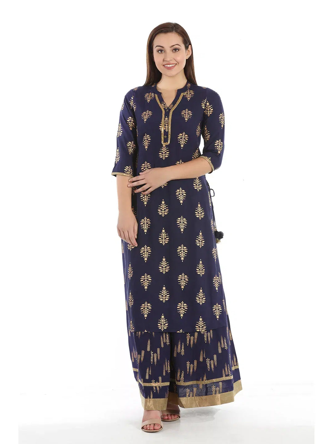 Navy Rayon Printed Ensemble Kurta