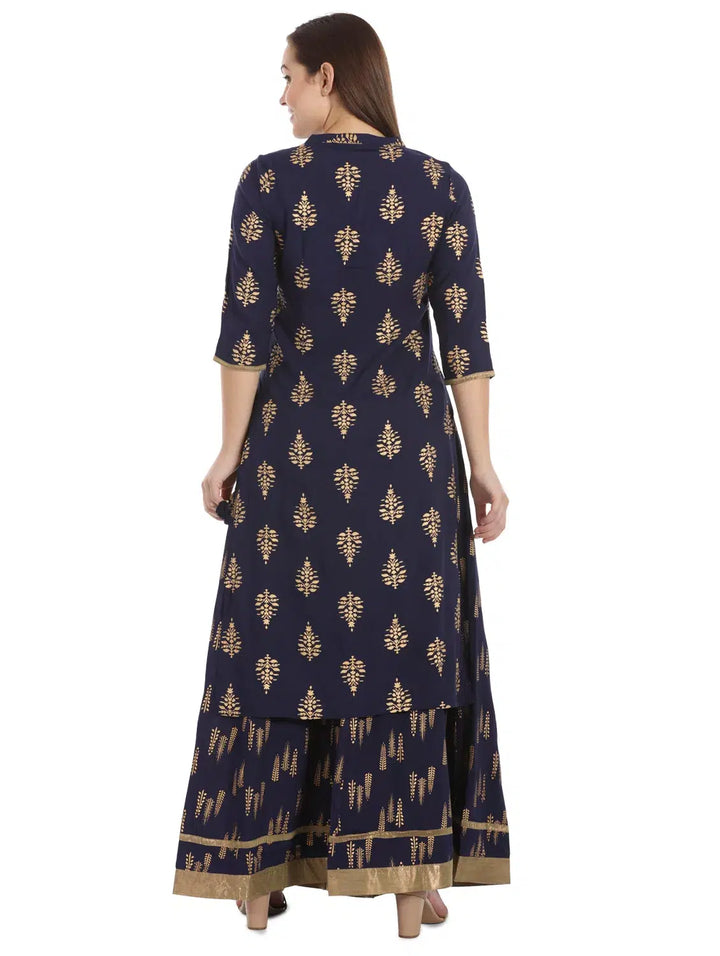 Navy Rayon Printed Ensemble Kurta