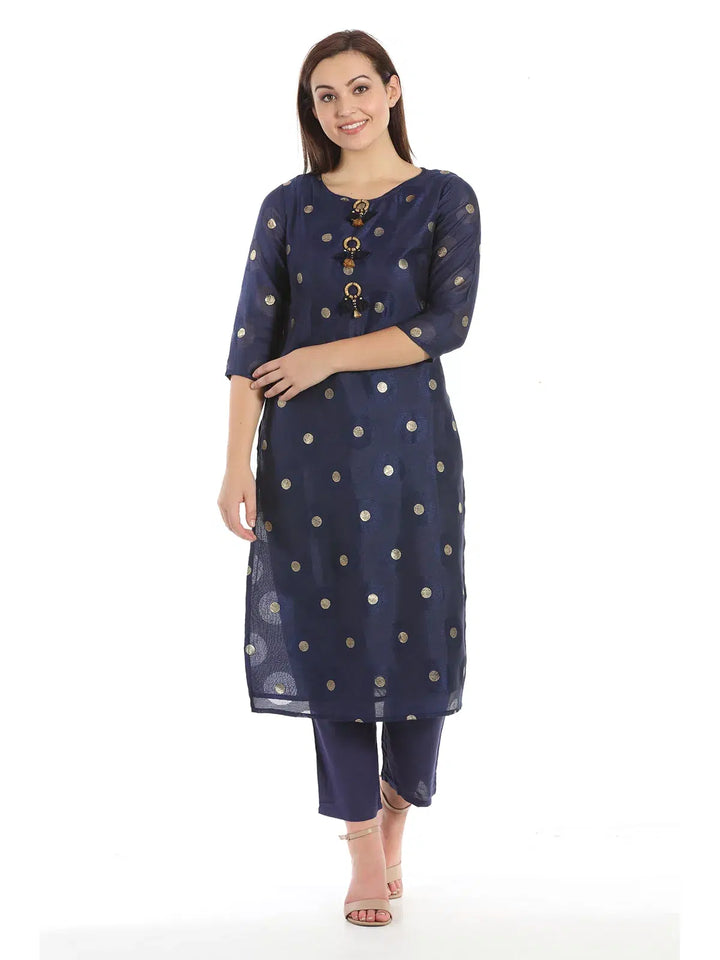 Navy Brasso Jacquard Printed Ensemble Kurta