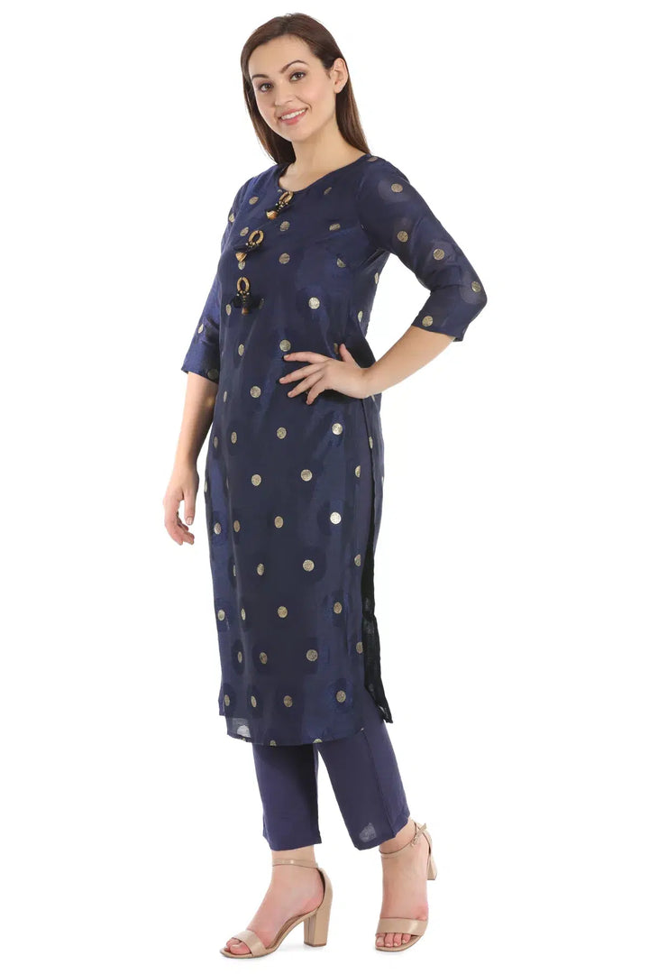 Navy Brasso Jacquard Printed Ensemble Kurta