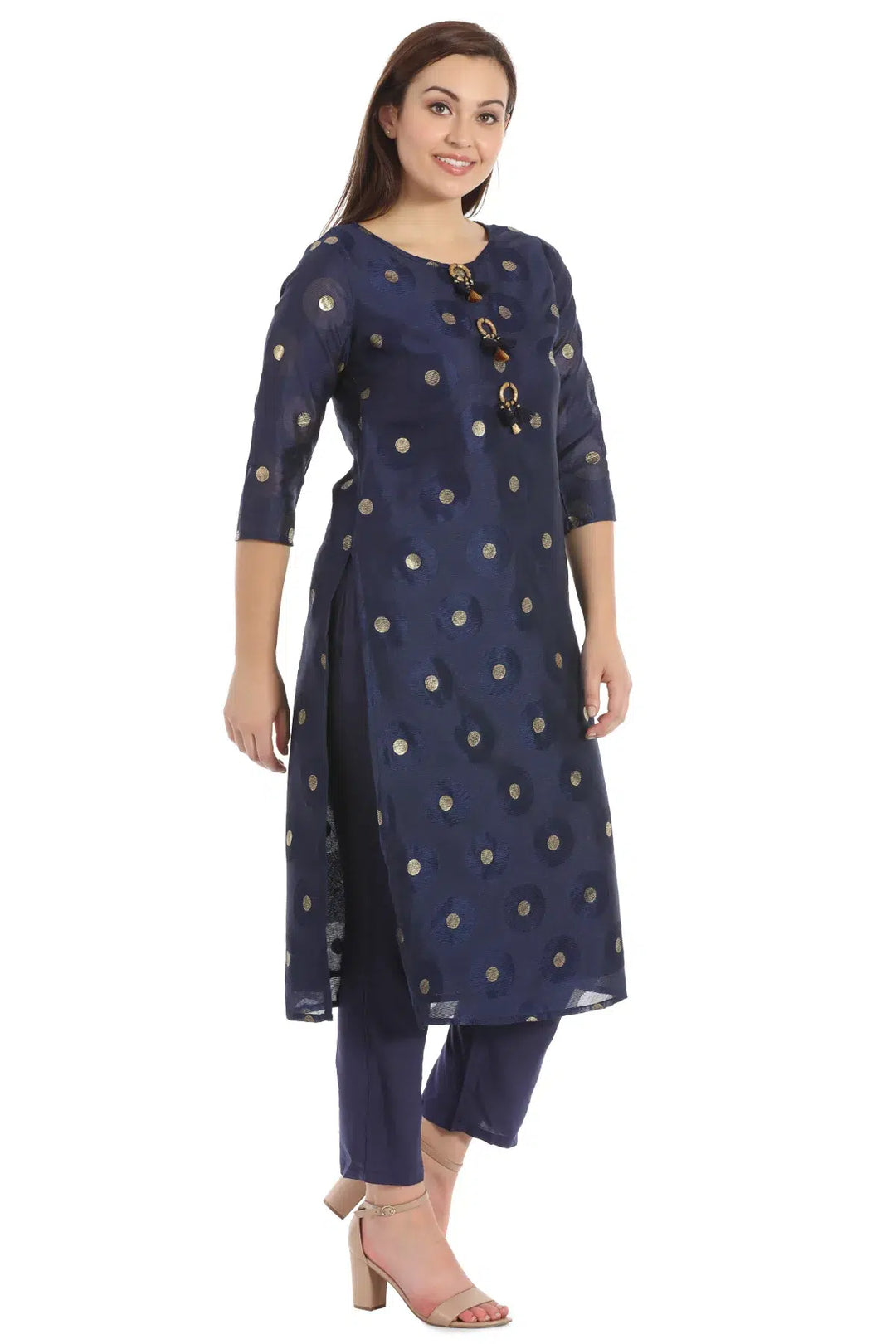 Navy Brasso Jacquard Printed Ensemble Kurta