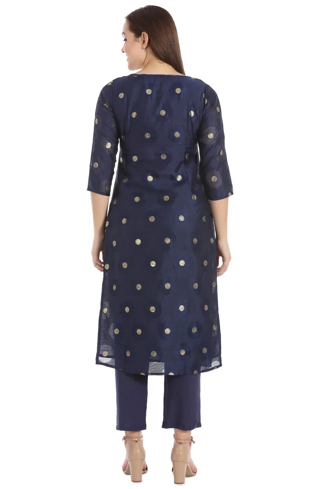 Navy Brasso Jacquard Printed Ensemble Kurta