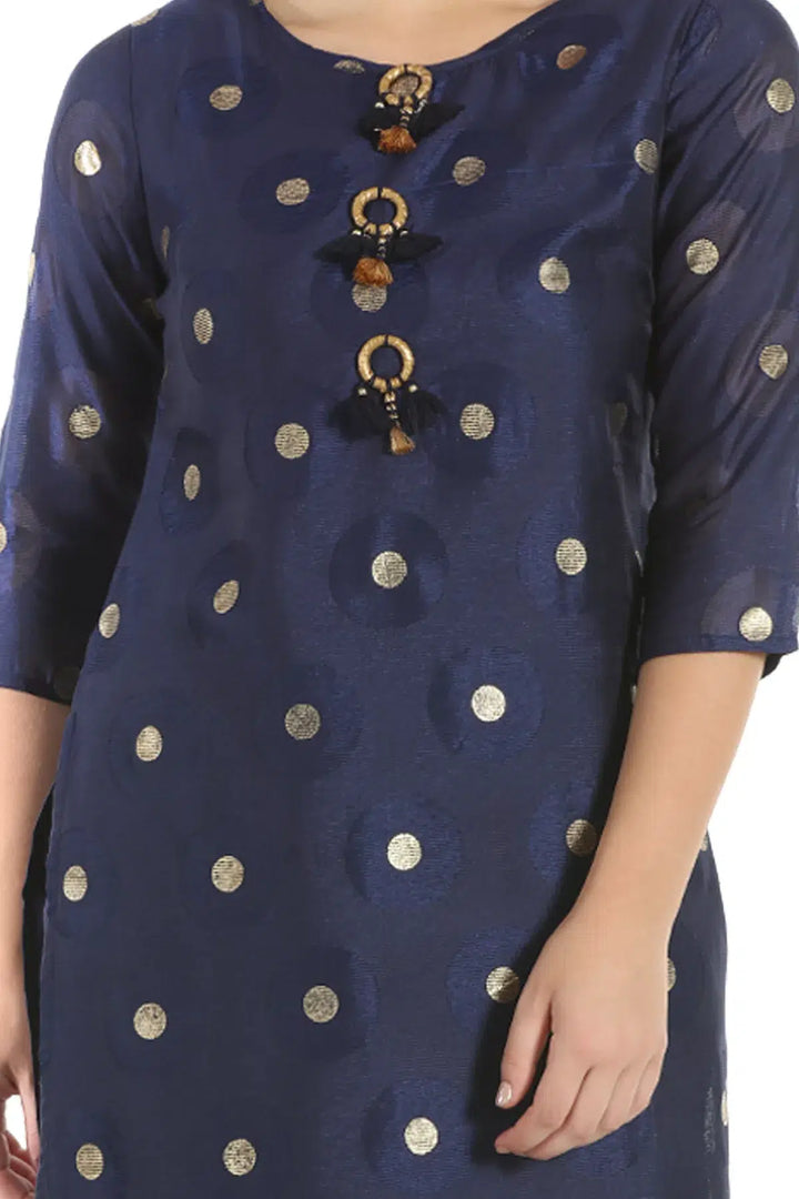 Navy Brasso Jacquard Printed Ensemble Kurta