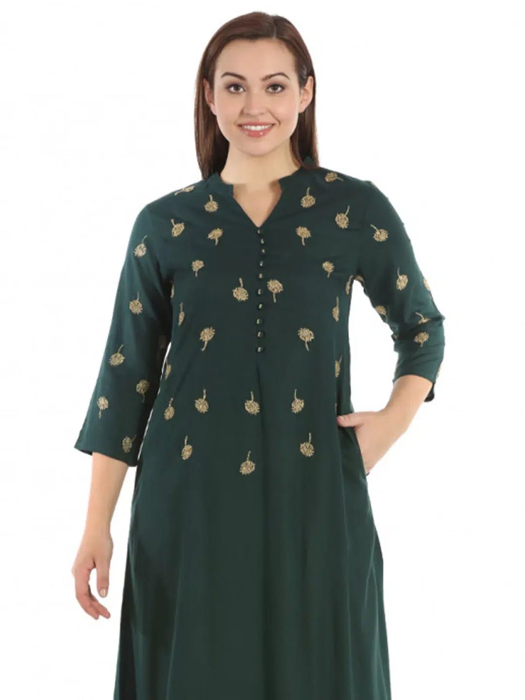 Bottle Green A-Line Rayon Kurti