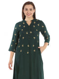 Bottle Green A-Line Rayon Kurti