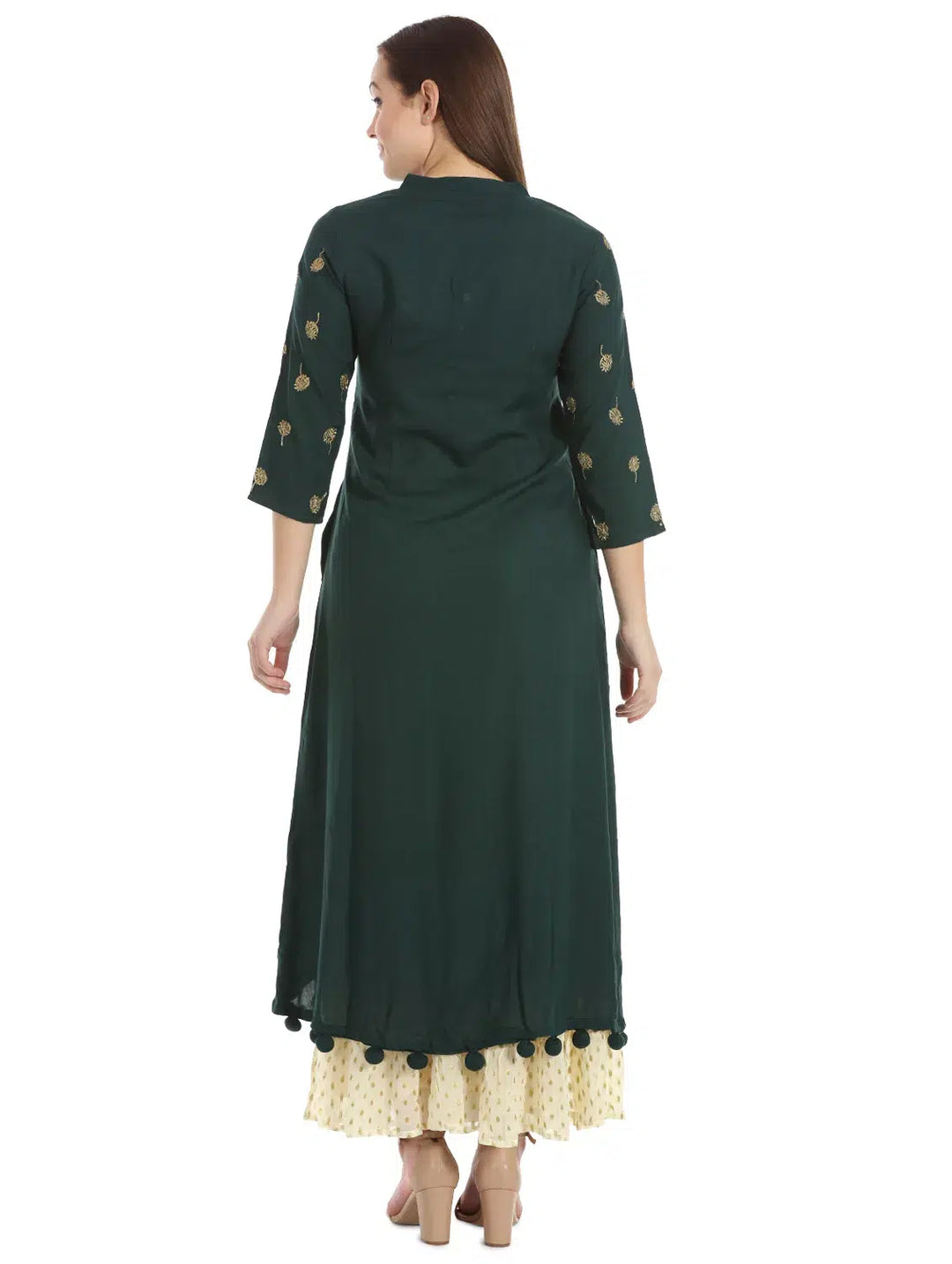 Bottle Green A-Line Rayon Kurti