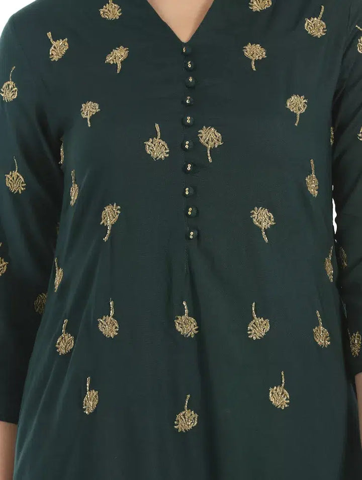 Bottle Green A-Line Rayon Kurti