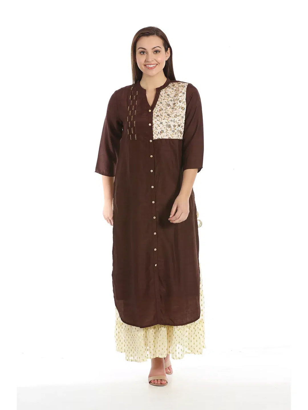 Brown Silk Embroidered Ensemble Kurta