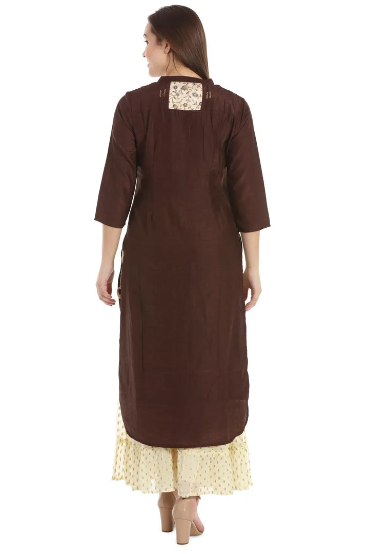 Brown Silk Embroidered Ensemble Kurta