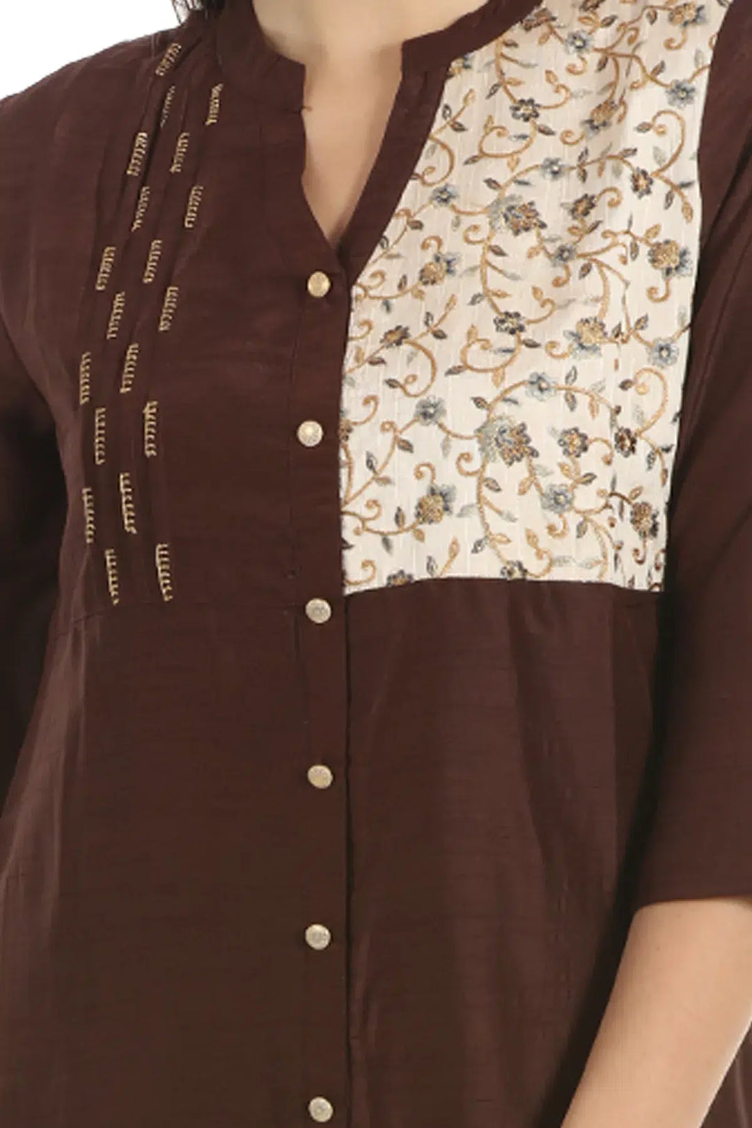 Brown Silk Embroidered Ensemble Kurta