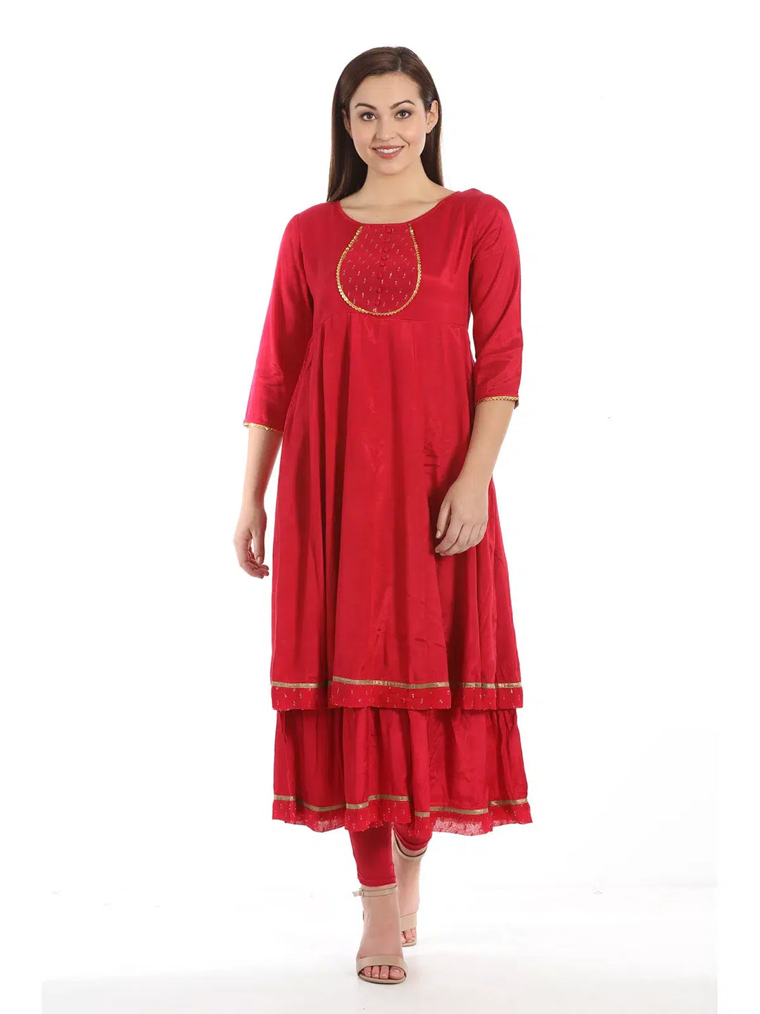 Red Shantoon Silk Kurti