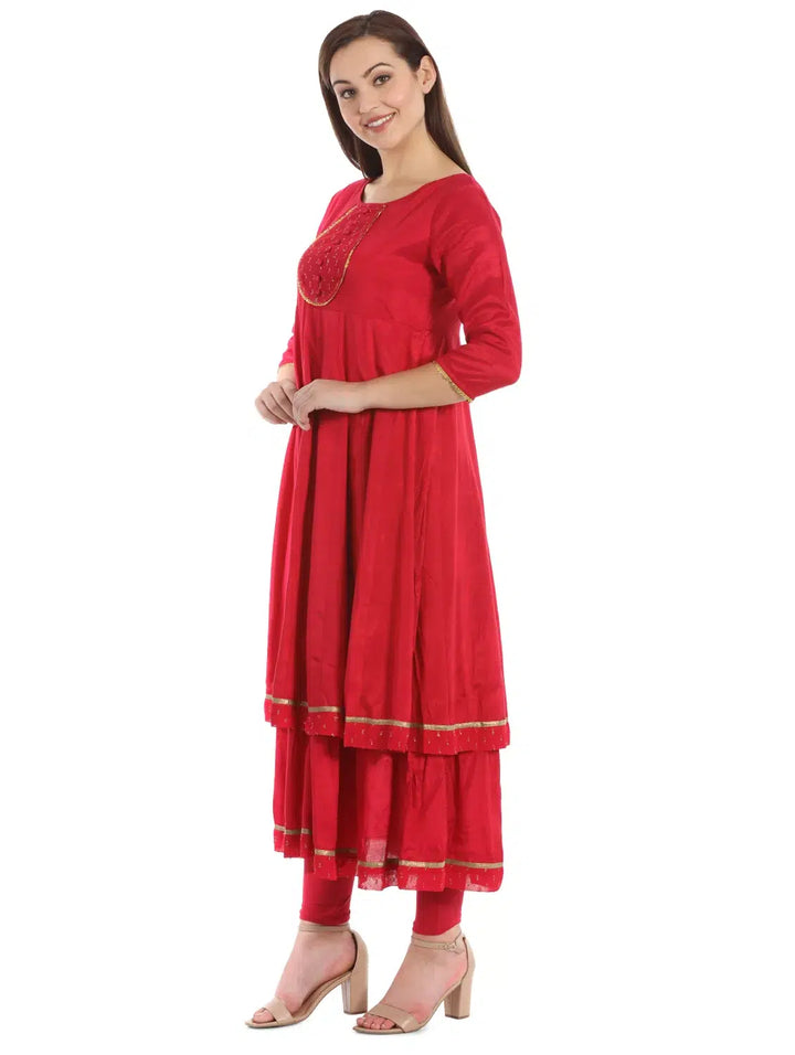 Red Shantoon Silk Kurti