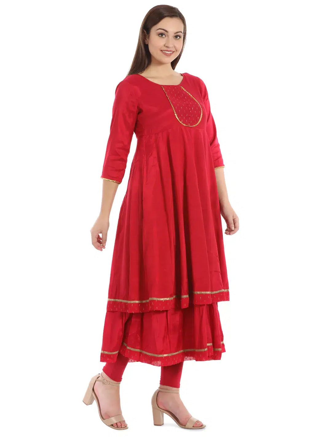 Red Shantoon Silk Kurti