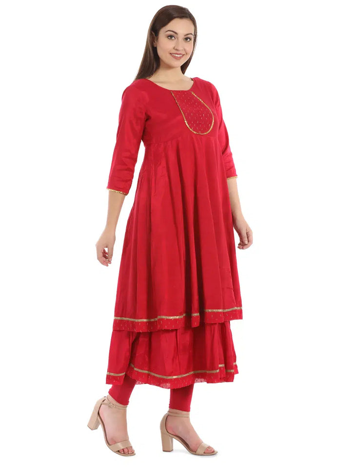Red Shantoon Silk Kurti