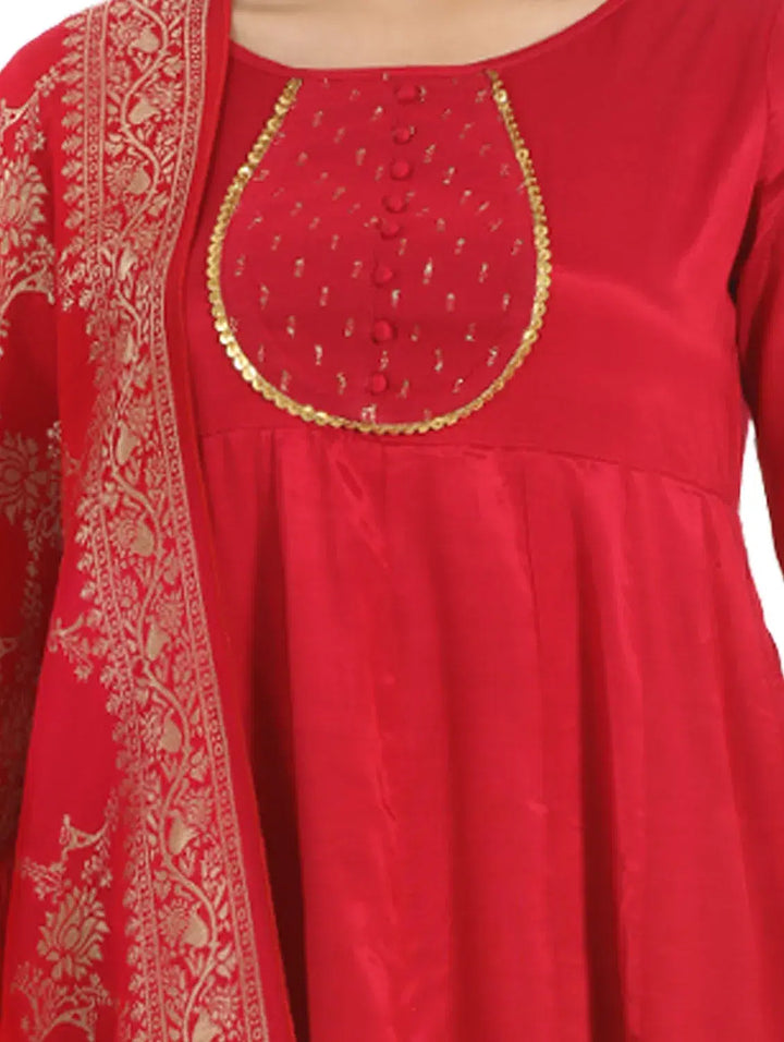 Red Shantoon Silk Kurti