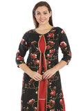 Black And Red Floral Print Rayon Shantoon Kurti