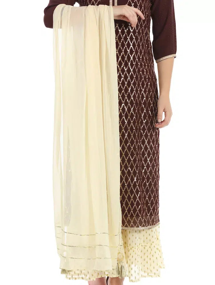 Brown sequence Chiffon Embroidered Ensemble Kurta