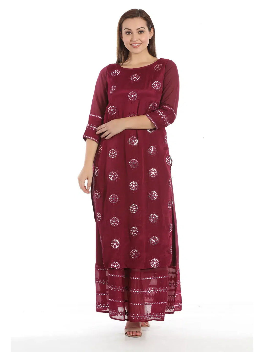Wine Viscose Chiffon Silk Kurti