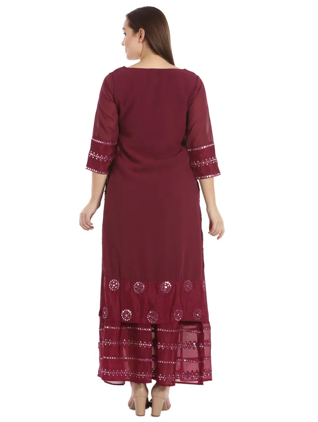 Wine Viscose Chiffon Silk Kurti