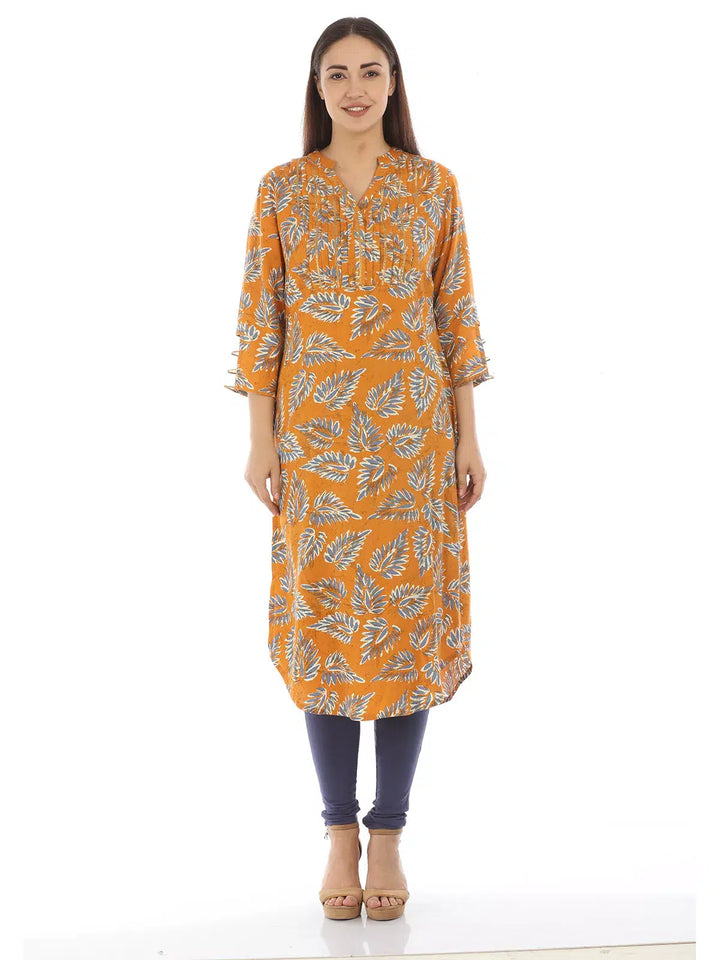 Orange Printed Viscose Kurti