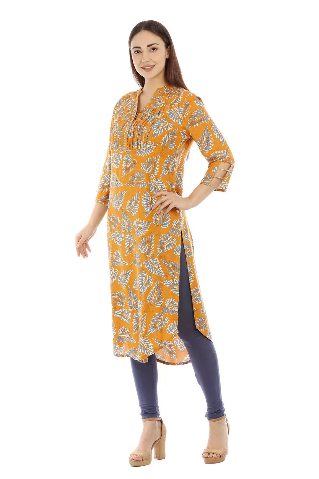 Orange Printed Viscose Kurti