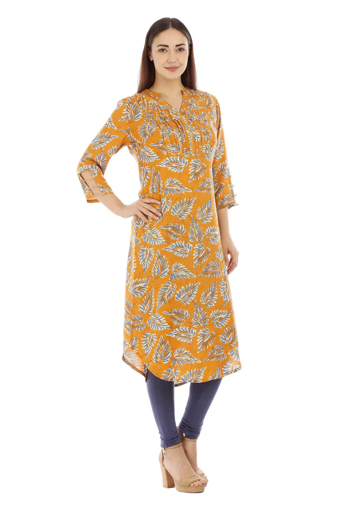 Orange Printed Viscose Kurti
