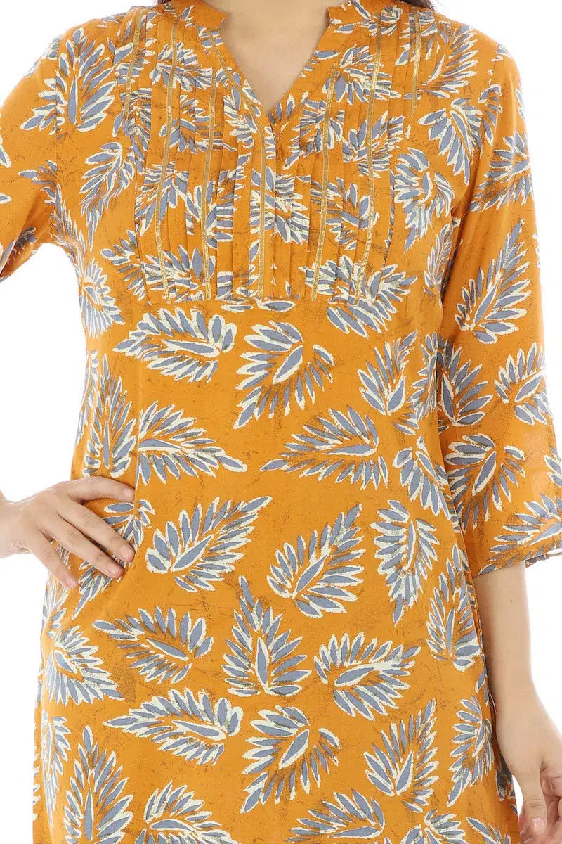 Orange Printed Viscose Kurti