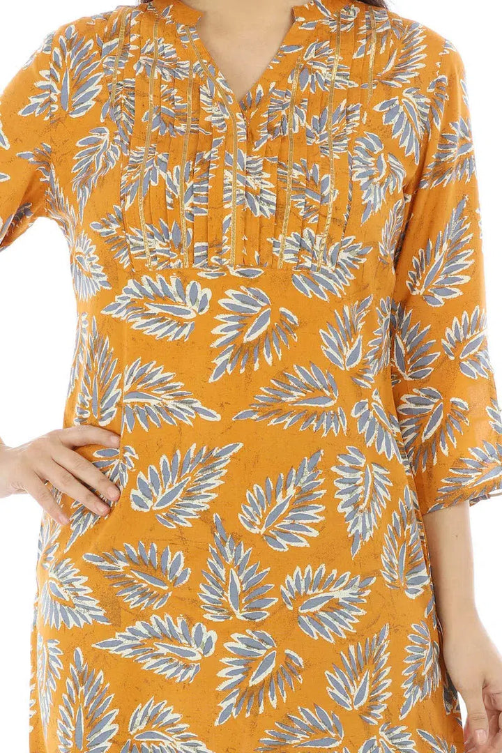 Orange Printed Viscose Kurti