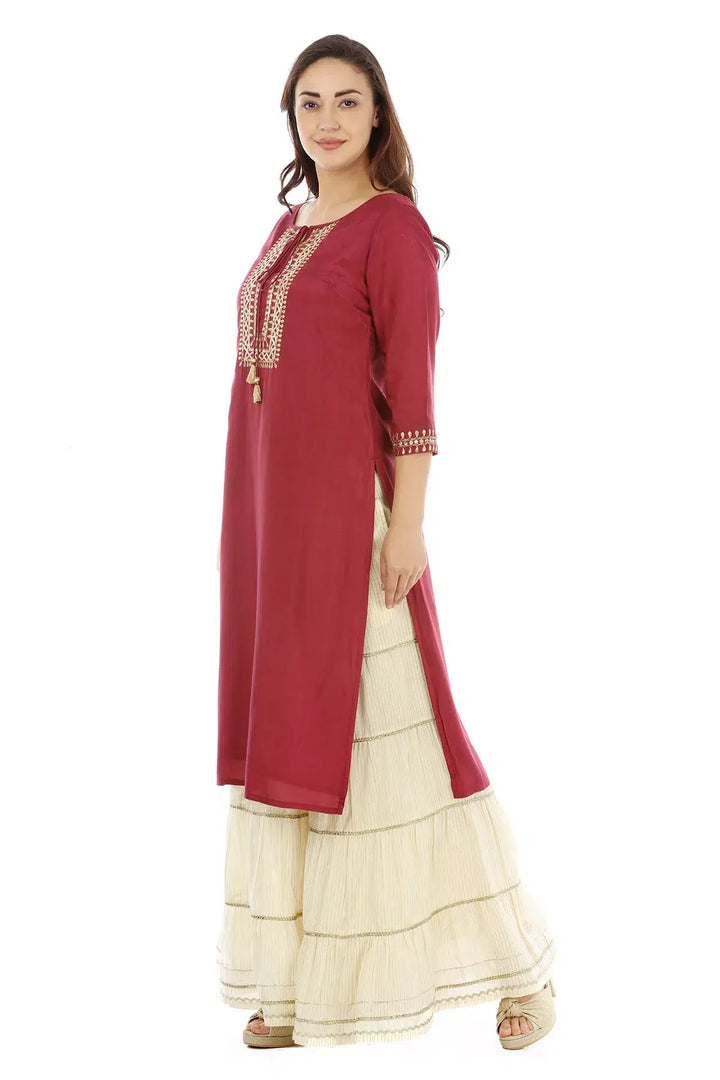 Dark Pink Shantoon Solid Ensemble Kurti