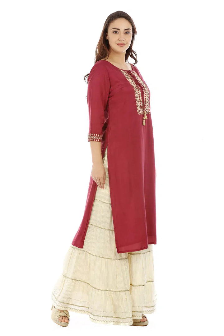 Dark Pink Shantoon Solid Ensemble Kurti