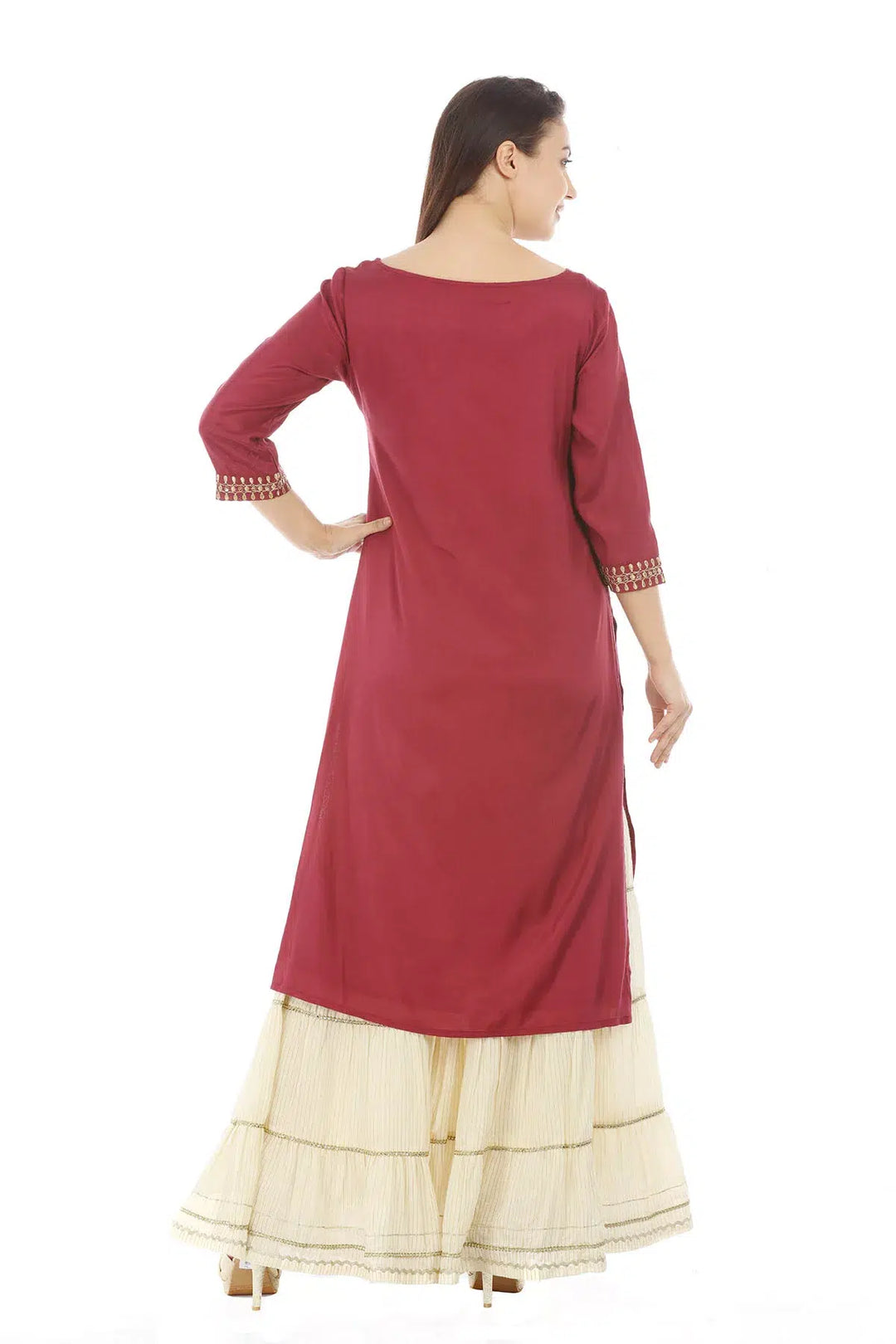 Dark Pink Shantoon Solid Ensemble Kurti