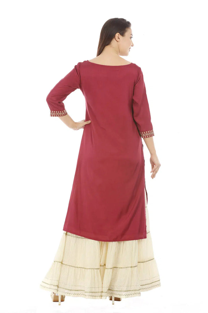 Dark Pink Shantoon Solid Ensemble Kurti