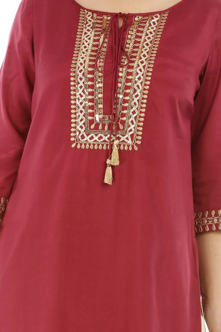 Dark Pink Shantoon Solid Ensemble Kurti