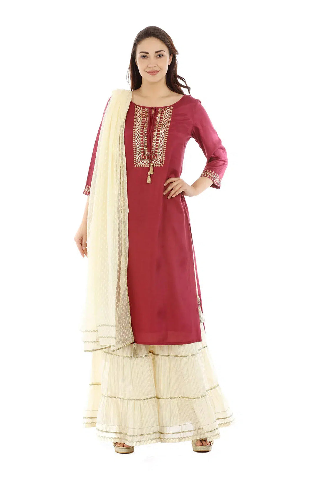 Dark Pink Shantoon Solid Ensemble Kurti