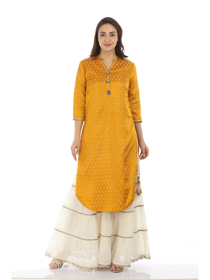 Yellow Bamboo Silk Textured Ensemble Kurti