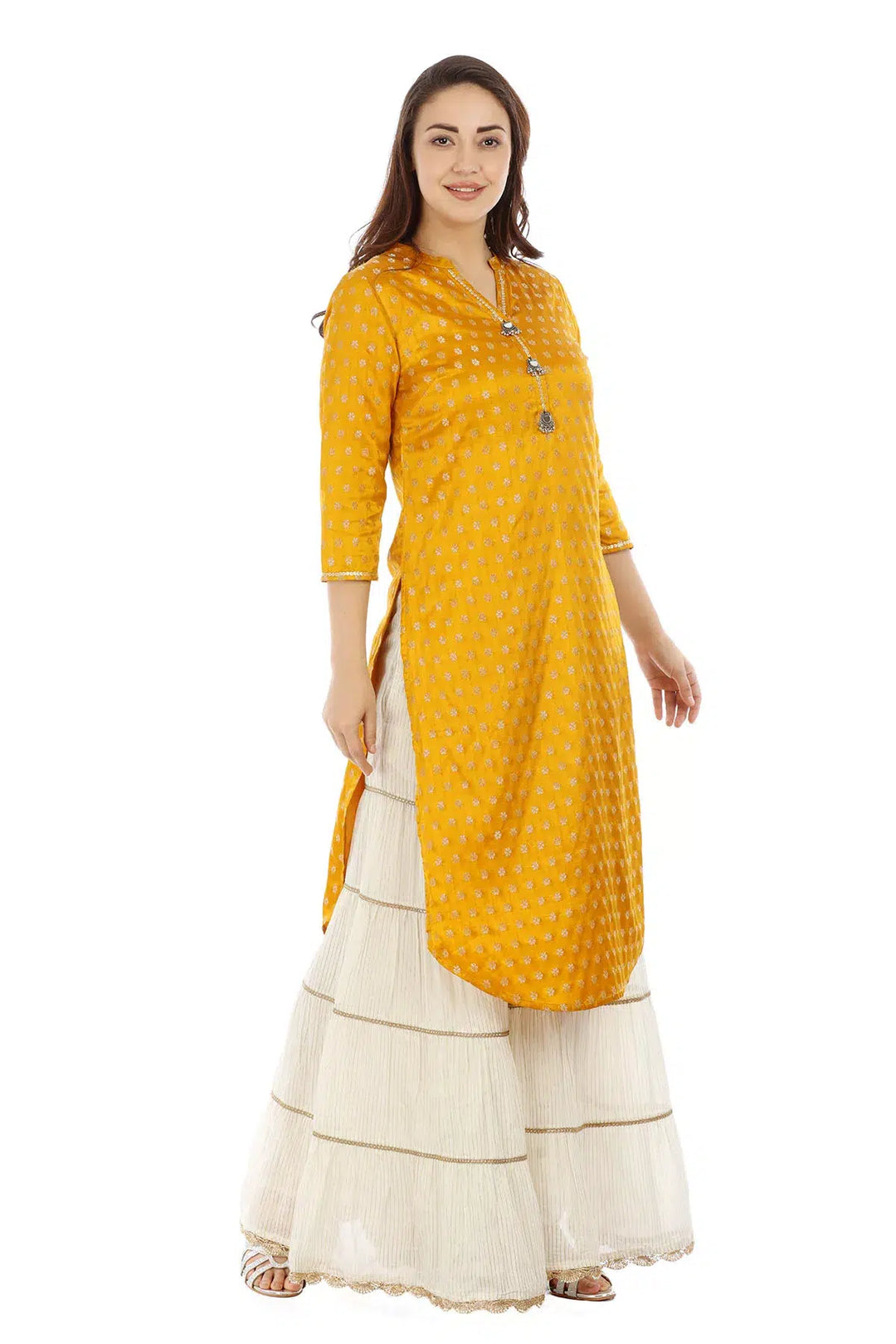 Yellow Bamboo Silk Textured Ensemble Kurti