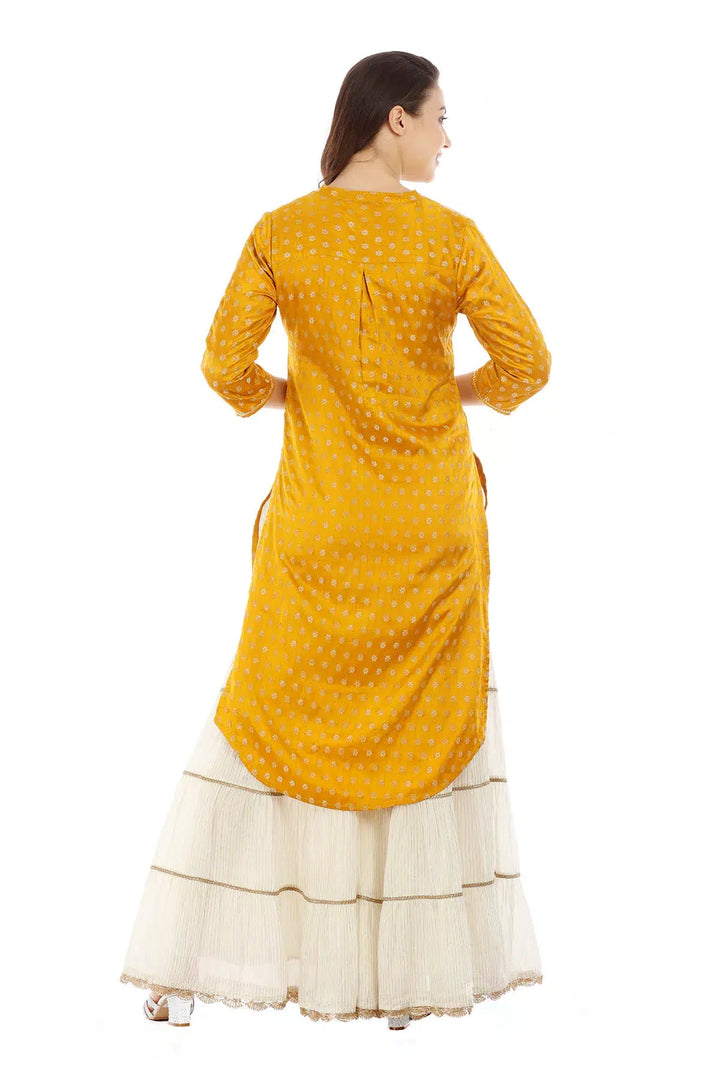 Yellow Bamboo Silk Textured Ensemble Kurti
