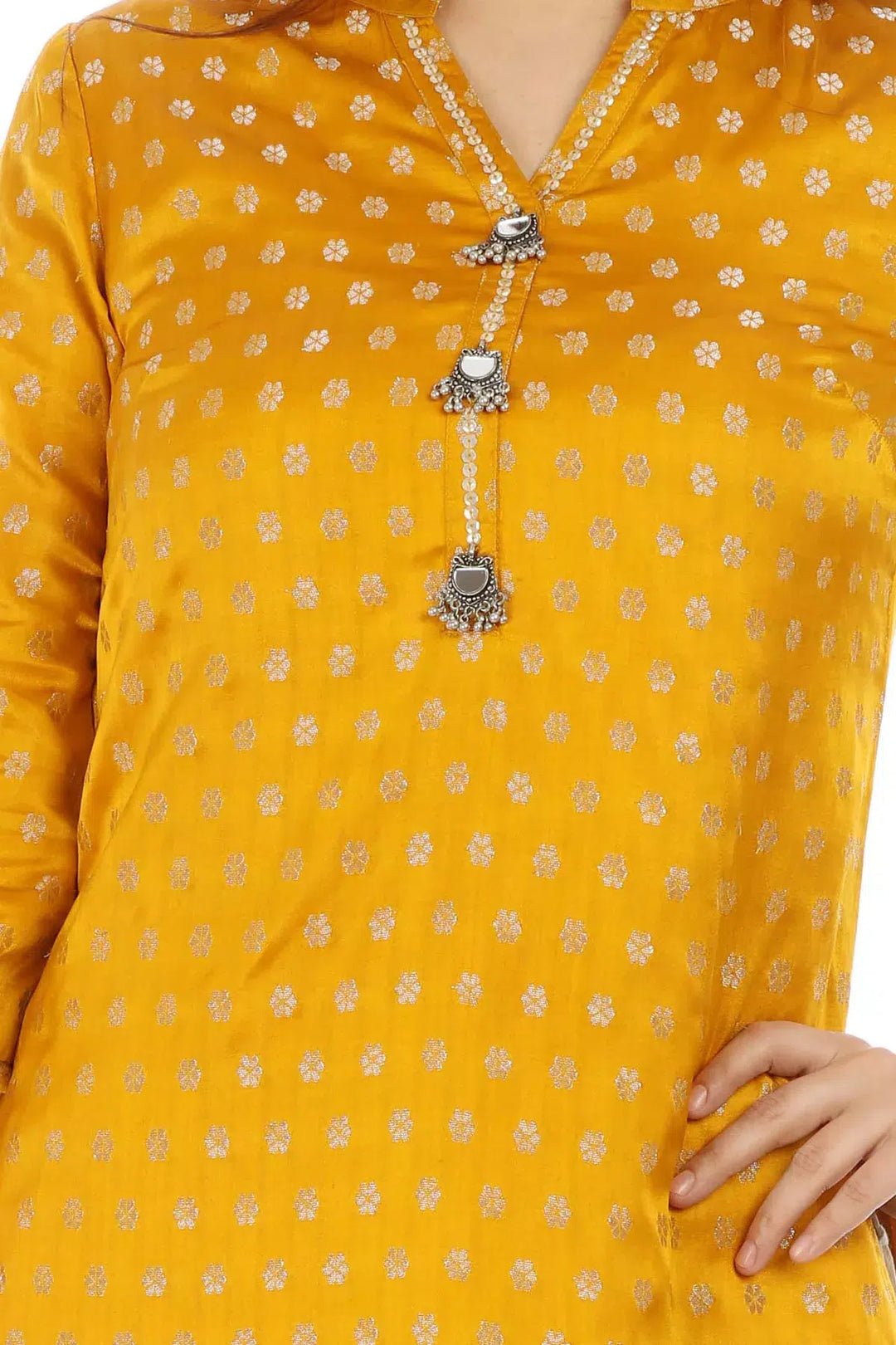 Yellow Bamboo Silk Textured Ensemble Kurti