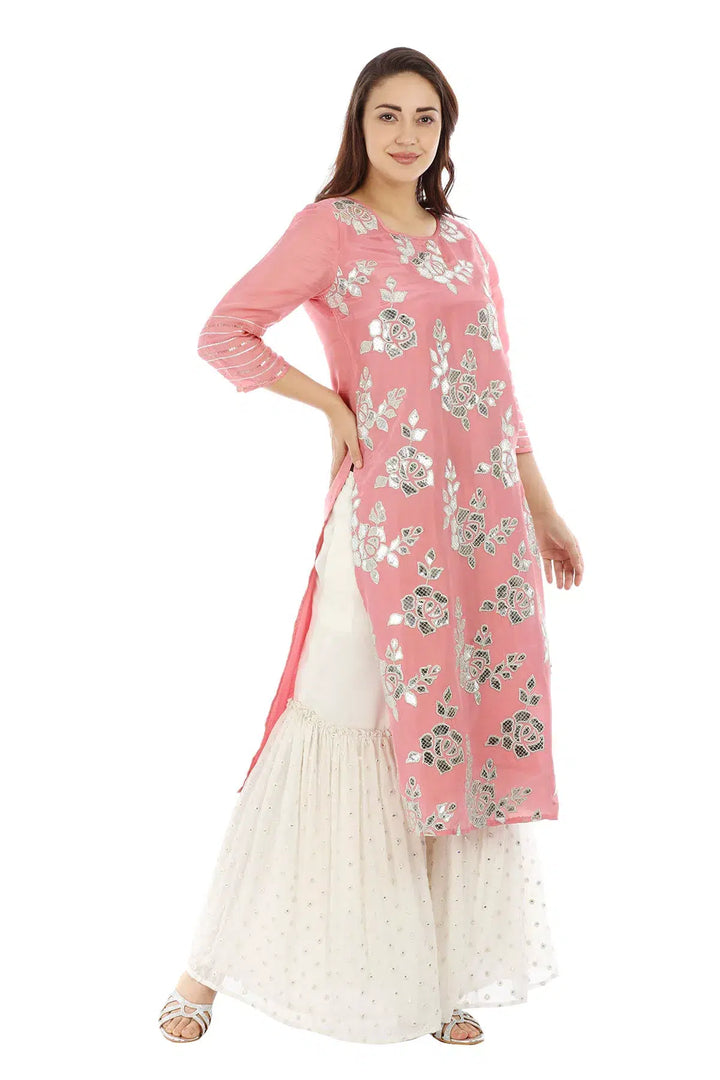 Pink Embellished Ensemble Kurti