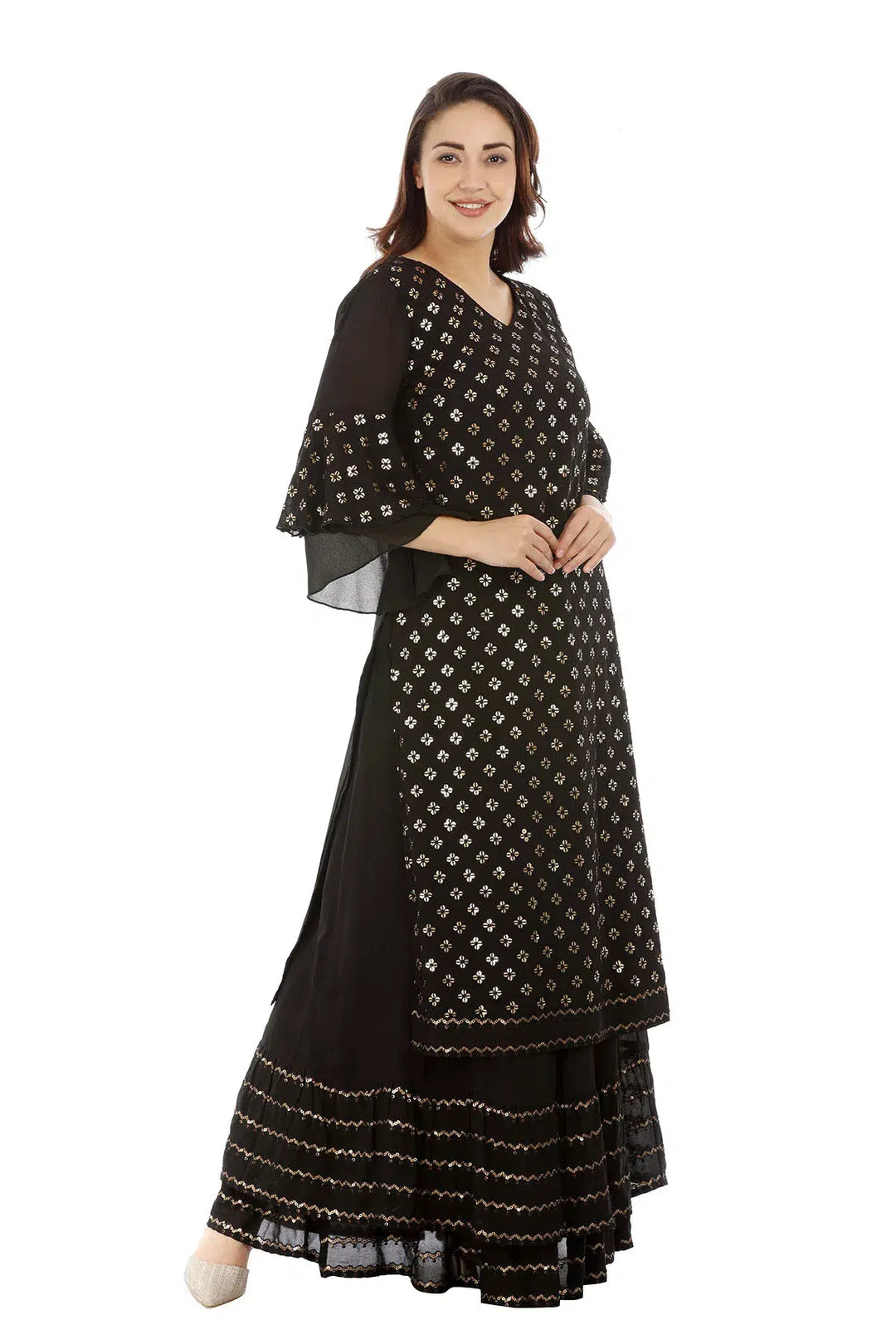 Black Viscose Georgette Embellished Ensemble Kurti