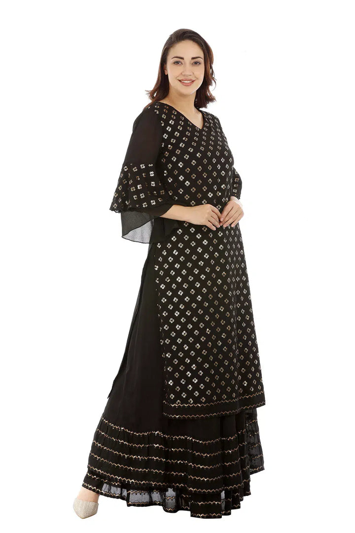 Black Viscose Georgette Embellished Ensemble Kurti