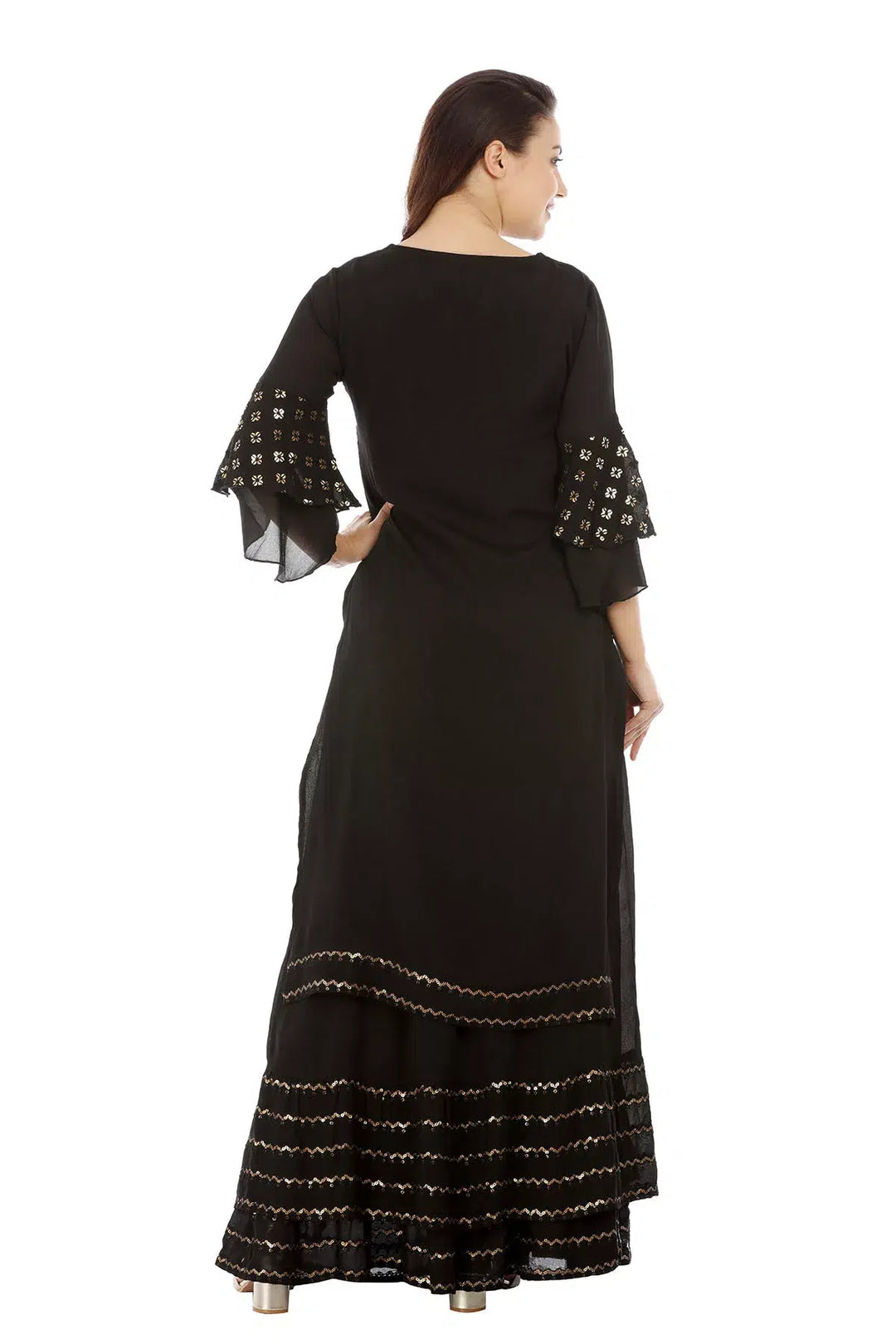 Black Viscose Georgette Embellished Ensemble Kurti