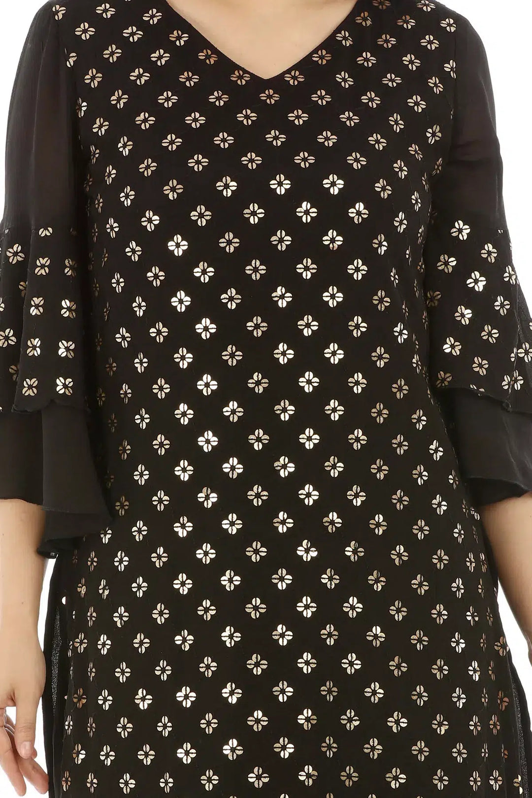 Black Viscose Georgette Embellished Ensemble Kurti
