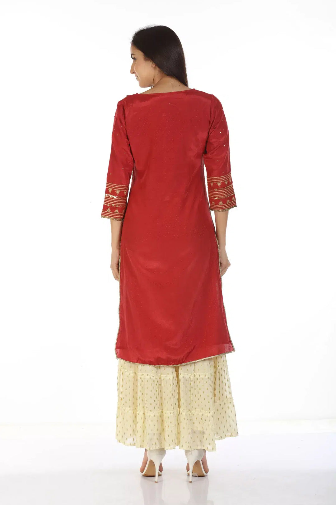 Embroidered Straight Cut Red Kurti