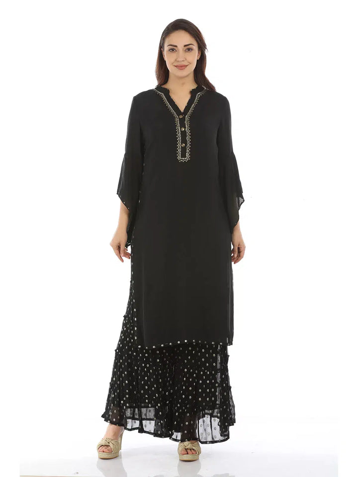 Black Viscose Georgette Ensemble Kurti