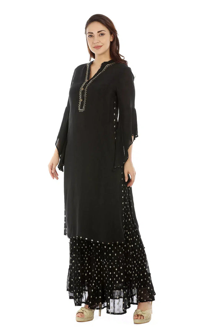 Black Viscose Georgette Ensemble Kurti